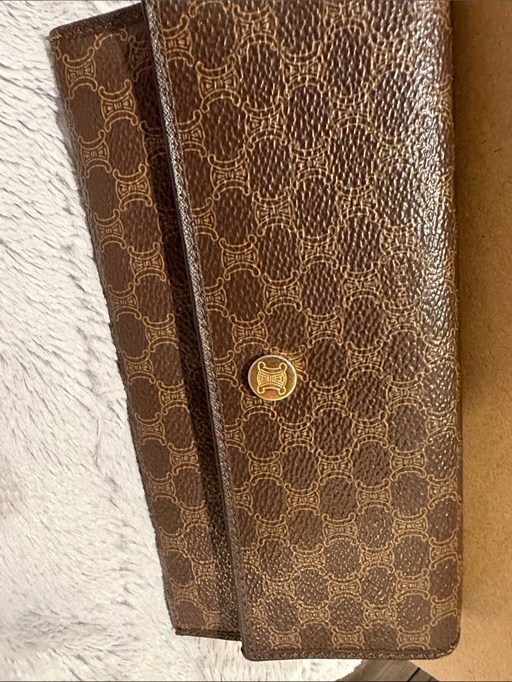 Celine Vintage Macadam Bi-Fold Long Wallet with Gold Button